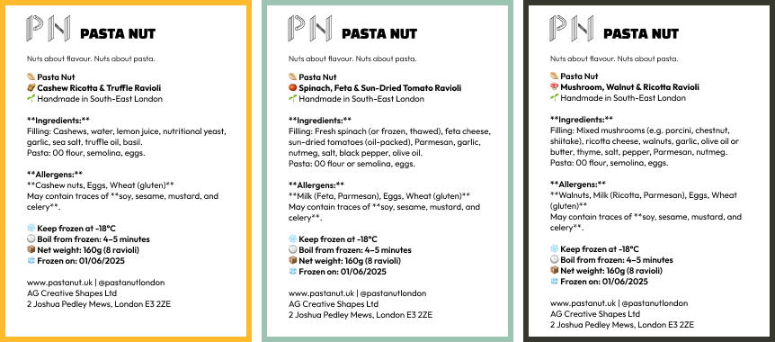 3 ravioli labels